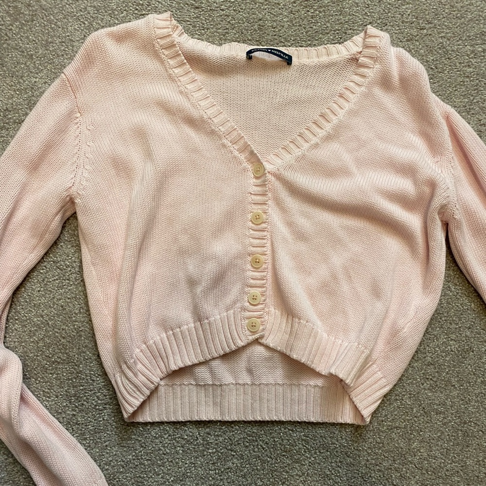 Brandy Melville pink button up cropped cardigan